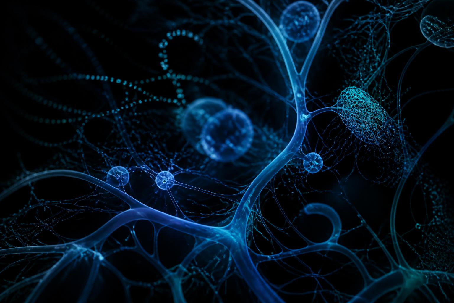 Visualización científica abstracta de la red metabólica del organismo